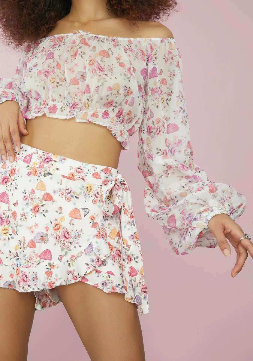 On A Whim Mushroom Print Wrap Skort