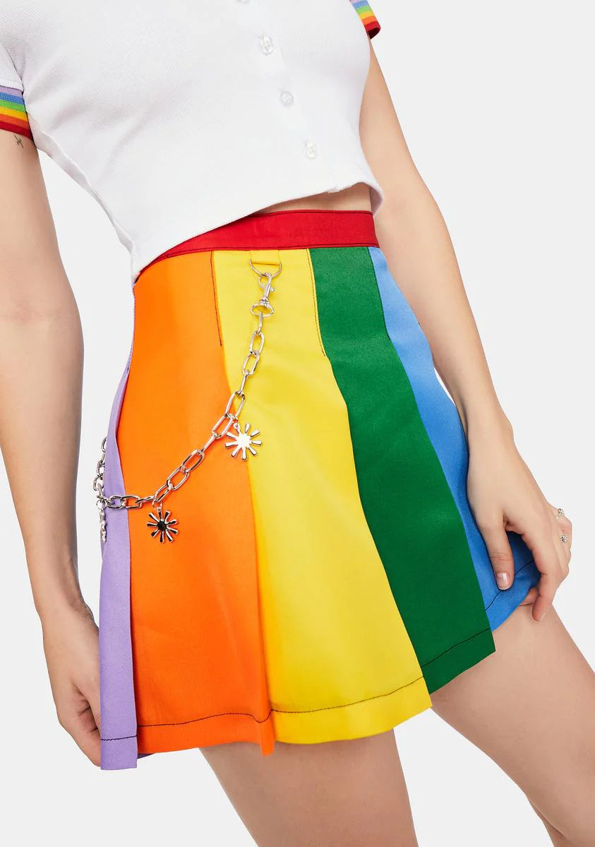 All Is Bright Rainbow Pleated Mini Skirt