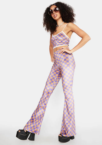 Checkerboard Fit And Flare Pants