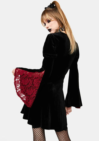 Black Mini Dress With Red Lace Sleeves