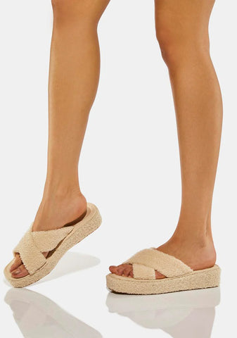 Cream Just Imagine Fluffy Sandals