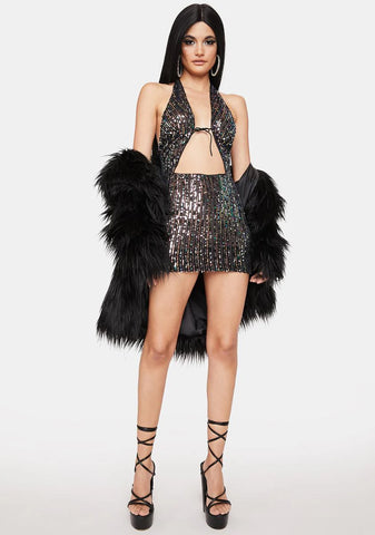 Hit The Club Sequin Halter Dress