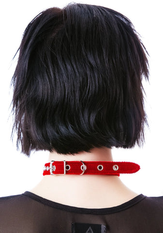 O Face Velvet Crystal Choker - Red