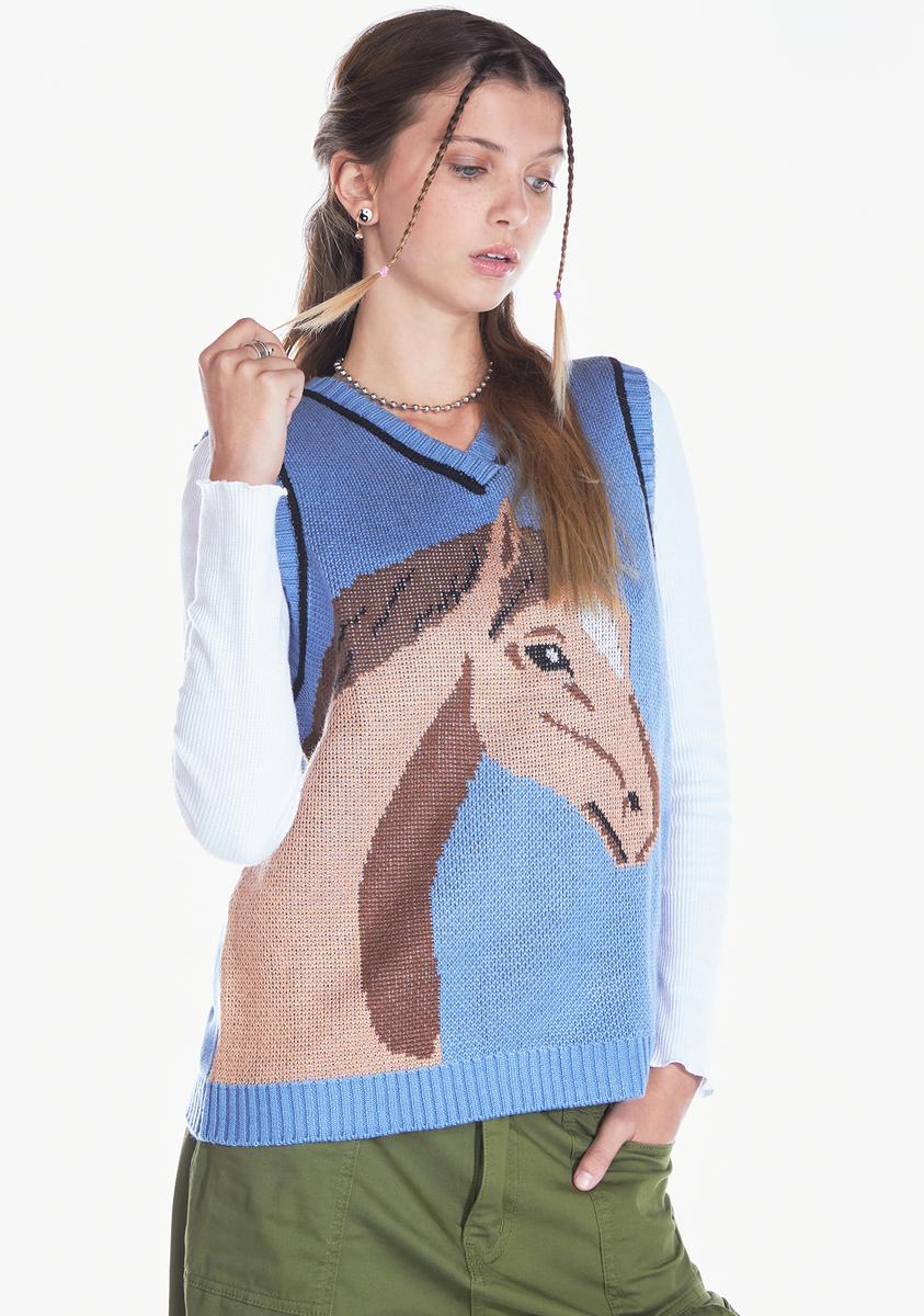 Yay Or Neigh Horse Intarsia Vest