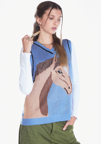 Yay Or Neigh Horse Intarsia Vest