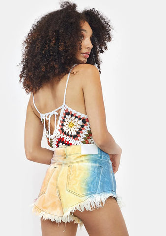 Multi Tie Dye Denim Shorts