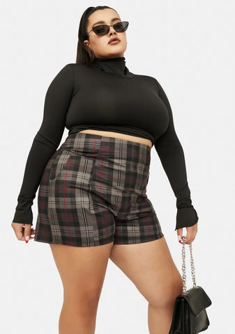 Noir I'm Fashionably Late Plaid High Waist Shorts