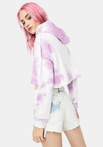 Lilac Easy There Tie Dye Cropped Hoodie