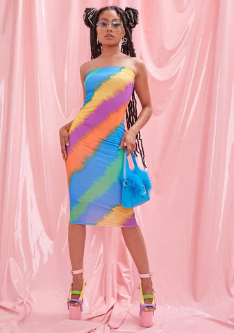 La La Land Striped Midi Tube Dress