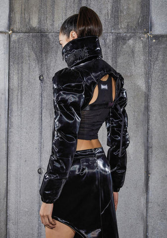 Snare Wet Look High Neck Shrug Jacket