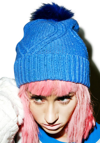 Cable Knit Beanie - Blue