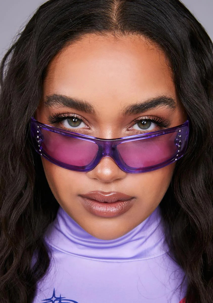 Lilac Let Ur Guard Down Clear Sunglasses