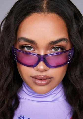 Lilac Let Ur Guard Down Clear Sunglasses