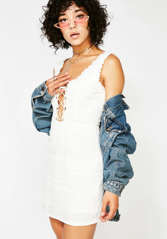 Charlotte Eyelet Lace-Up Mini Dress