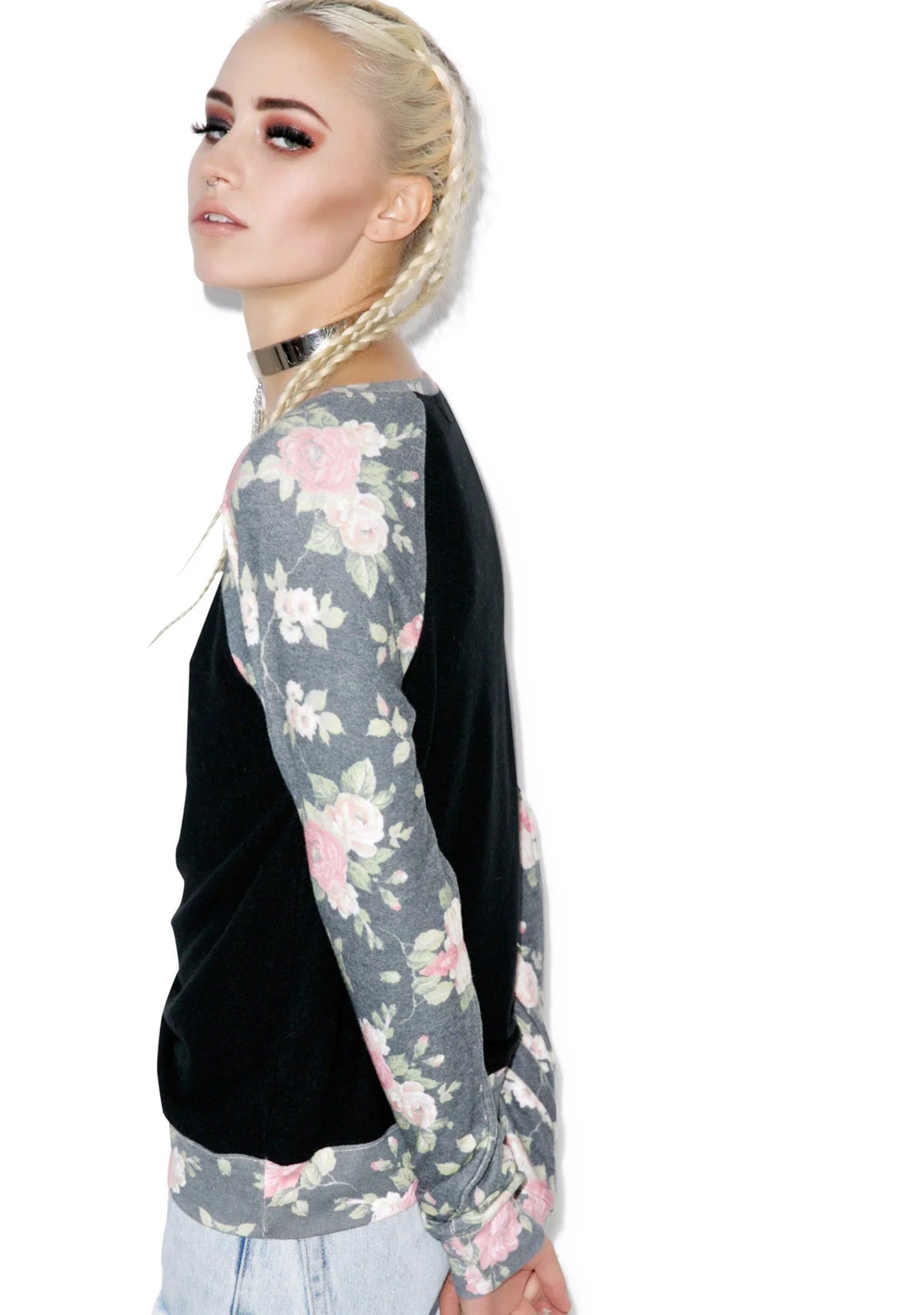 Black Rose Sleeves Baggy Beach Raglan