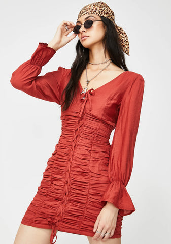 Long Sleeve Ruched Mini Dress