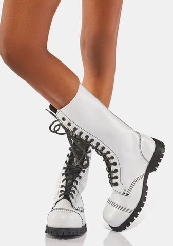 White Ranger 14 Eyelet Leather Combat Boots