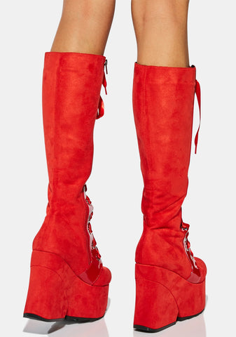 Satin Sheets Knee High Platform Boots