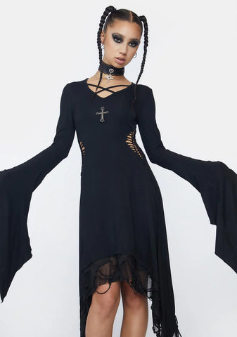 Long Sleeve High Low Midi Dress