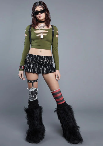 Olive New Skin Shredded Crop Top