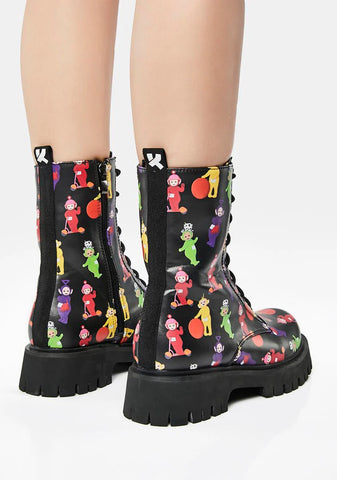 x Teletubbies Multi Print Combat Boots
