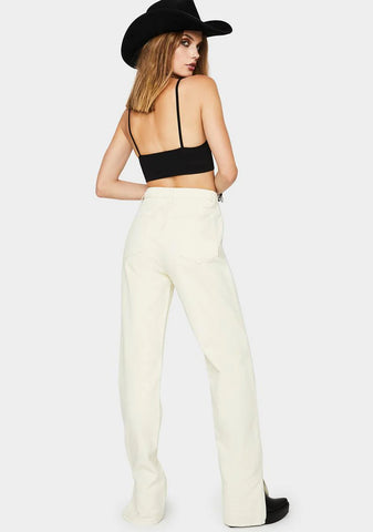 Off White Wide Leg Split Hem Jeans