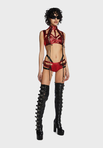 Rude Awakening Lace-Up Shorts - Red