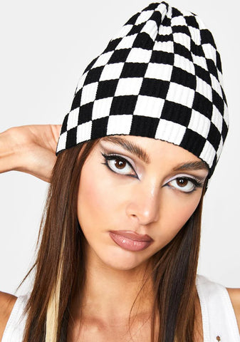 Overthinking It Checkered Beanie