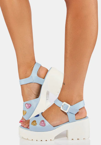 Blue Sticky Sweet Heart Sandals