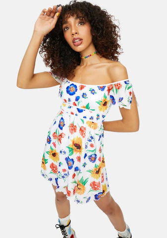 Here Comes The Sun Floral Shirred Mini Dress