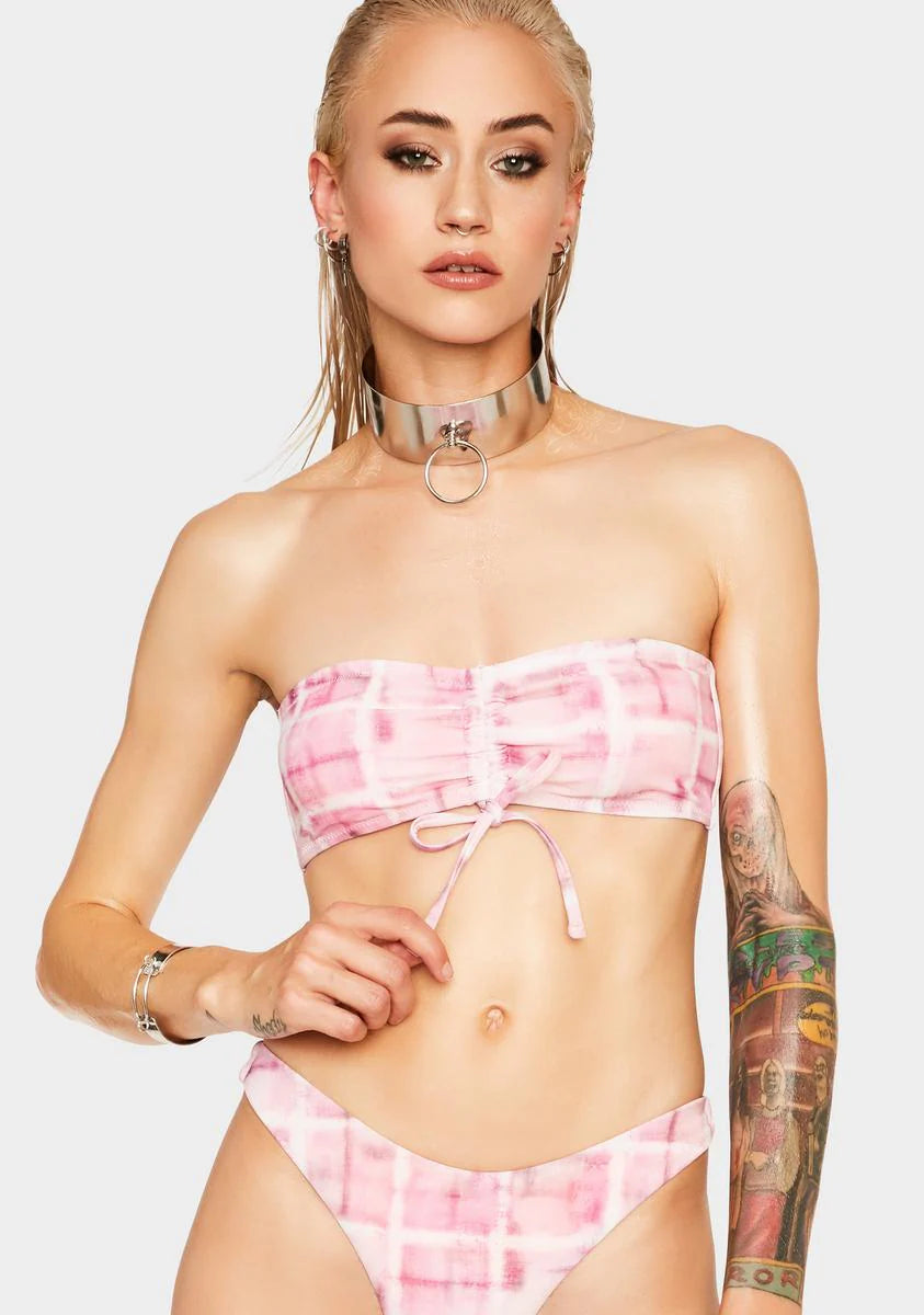 No Doubt Ruched Bandeau Bikini Top