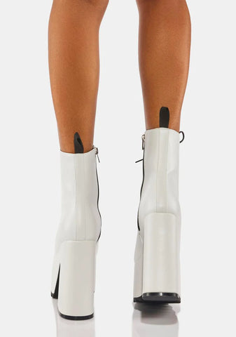 White One Night Chunky Platform Ankle Boots