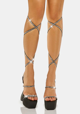 Shine Satin Diamante Lace Up Heels