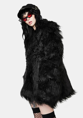 Dark Faux Fur Punk Long Coat