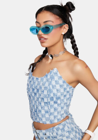 Bulletshot Frayed Denim Y2k Corset Top