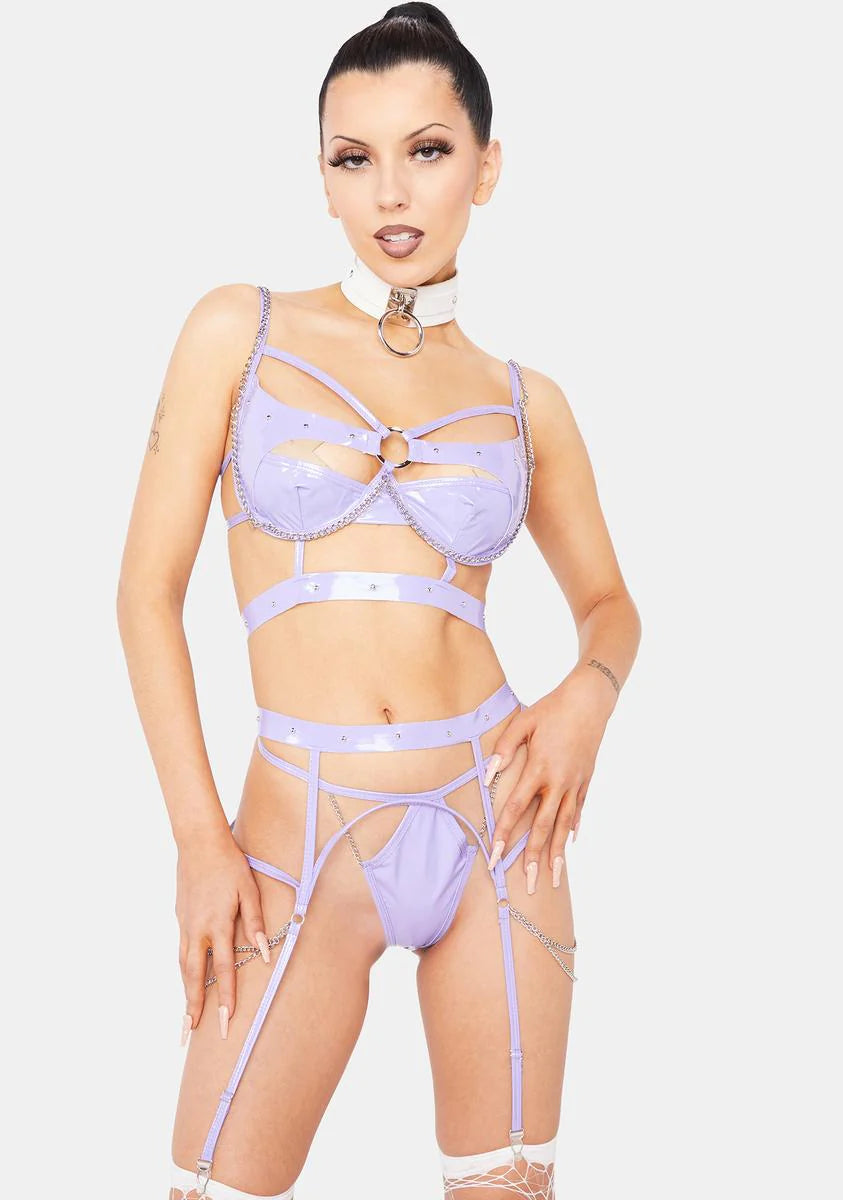Lilac Vinyl & Chain Lingerie Set