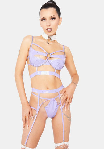 Lilac Vinyl & Chain Lingerie Set
