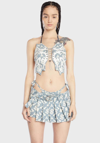 Monogram Denim Butterfly Top