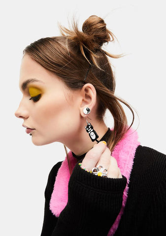 Noir Turning Back Time Cat Drop Earrings