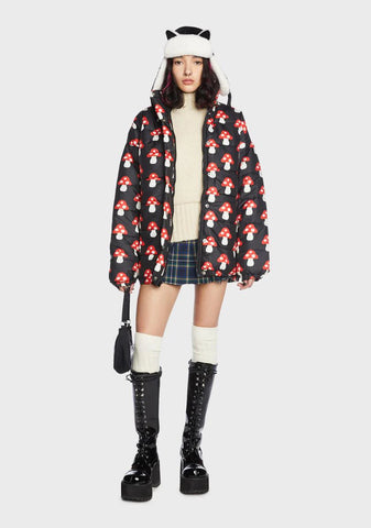 Mushroom Print Puffer Jacket
