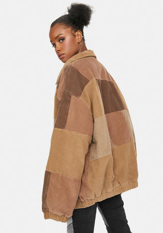 Patchwork Cord Harrington Jacket