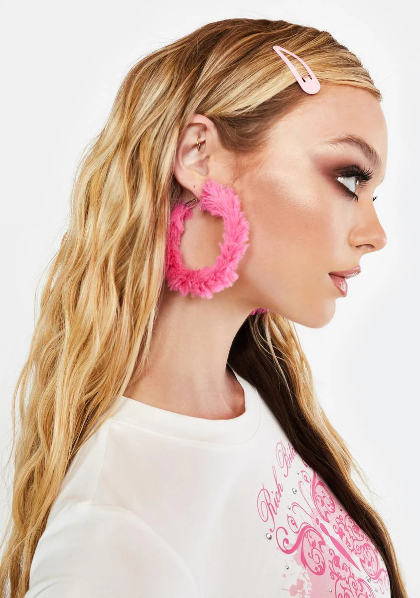 Electrifying Winks Fuzzy Hoop Earrings