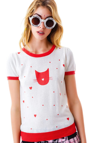 Pussy Lover Short Sleeve Sweater - Black