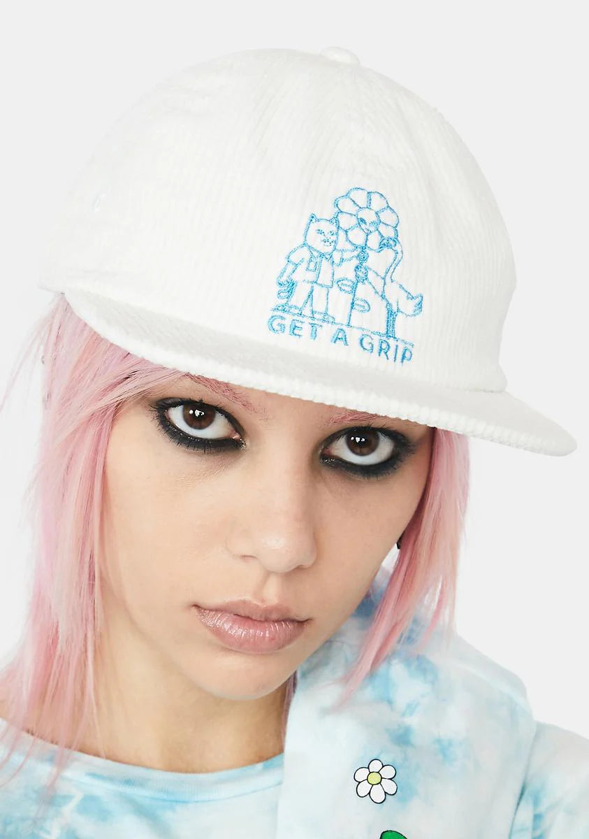 White Get A Grip Panel Corduroy Hat