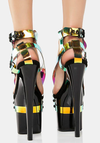 Black Atlantis X Bondage Platform Heels