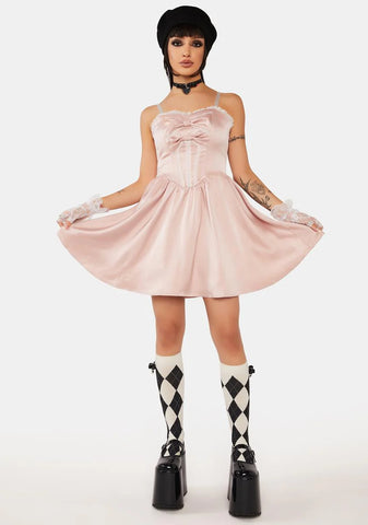 Pink Doll Bow Knot Mini Strap Dress