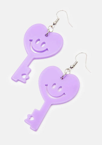 Lavender Unlock A Smile Key Earrings