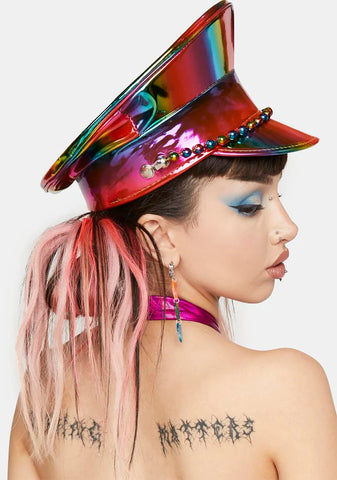 Rainbow Ball Chain Captain Hat