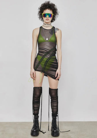 Reverb Neon Contrast Mesh Mini Dress Set
