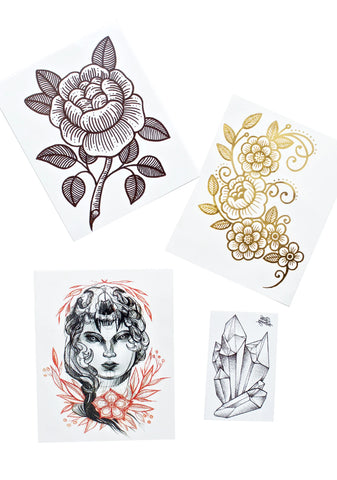 Rosie Woodcut Temporary Tattoo